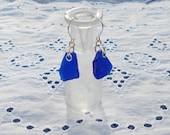 Cobalt Blue Sea Glass and Sterling Silver Earrings