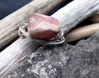 Sterling Silver and Stone Ring ~ Rhodochrosite Rock ~ Size 8