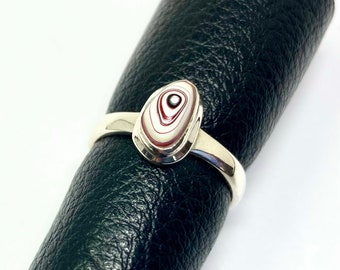 Stackable Fordite Ring. Sterling Silver, Size 7