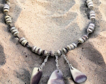 Wampum Quahog Shell and Sterling Silver Necklace