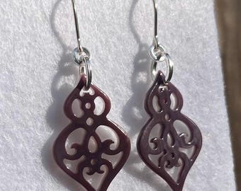 Carved Wampum Shell and Sterling Silver Earrings