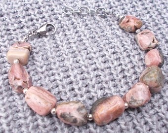 Natural Stone Bracelet ~ Freeform Pink Stones ~ Rhodochrosite Rocks