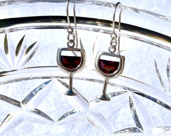 Red Wine Earrings ~ CZ and Sterling Silver