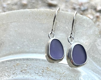 Purple Sea Glass and Sterling Silver Earrings