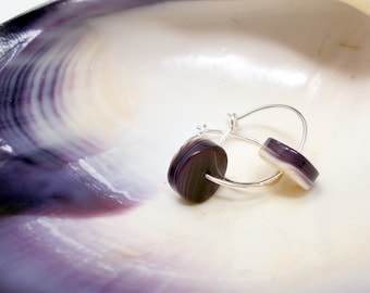 Martha's Vineyard Quahog Shell Earrings ~ Sterling Silver Hoops