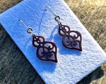Carved Wampum Shell and Sterling Silver Earrings
