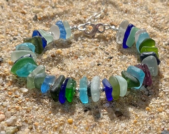 Beaded Sea Glass Bracelet ~ adjustable length