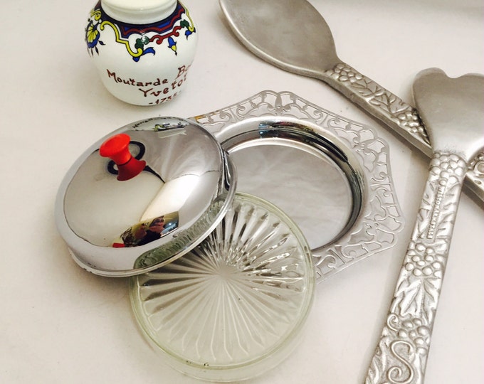 Silver Plate Covered Butter Dish Glass Insert Red Bakelite Etsy