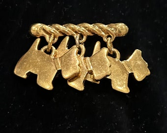 Gold Tone Scotty Dog Bar Pin Brooch Agatha Paris 1980's