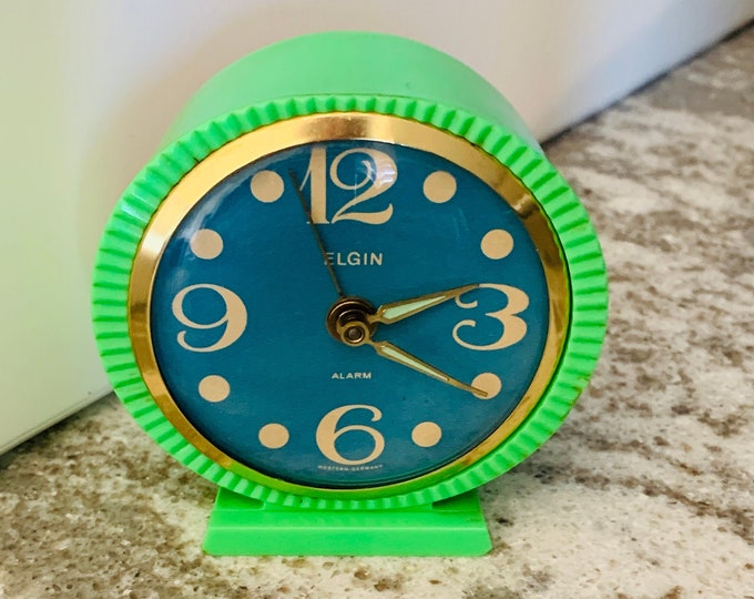 Elgin Wind up Alarm Clock Made in Western Germany Green Etsy