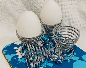 Low Profile Jeweled Silver Tone Metal Egg Stand Holder 