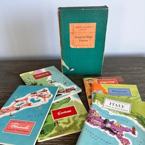 American Geographical Society "Around the World Program" Six Books And Stamps 1958