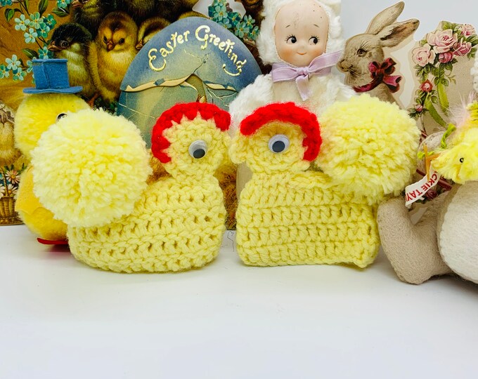 Egg Cozy Crochet Chicken Egg Cozies Vintage Easter Egg Cover Set 2