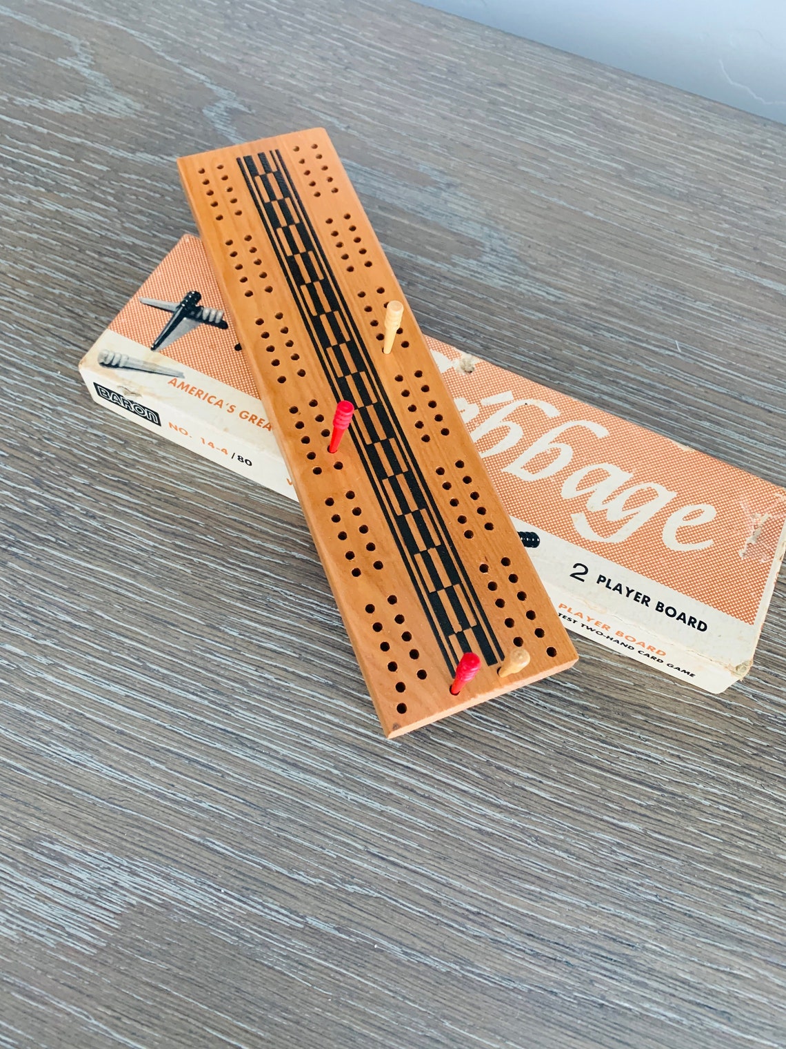 Baron Wood Cribbage 2 Player Board With Pegs Original Box - Etsy