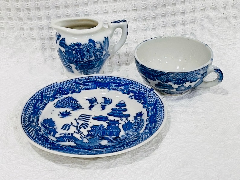 Child's Blue Willow Tea Set Made in Japan 11 Pieces Etsy