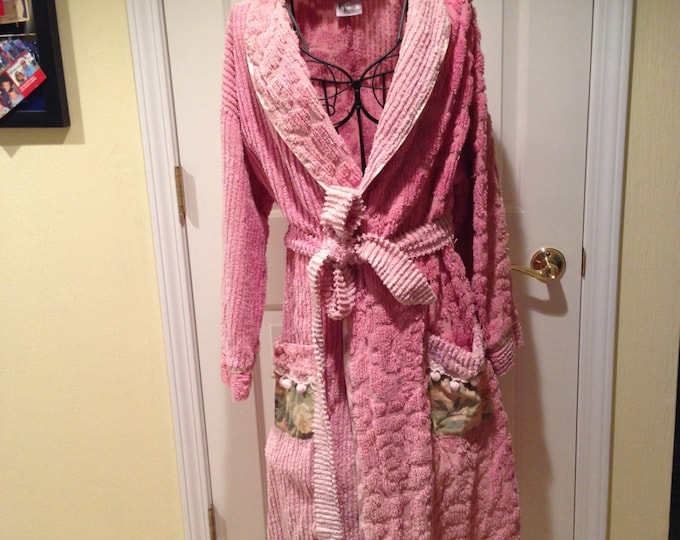 Robe Wrap Tie Chenille Bathrobe Pink Vintage Etsy