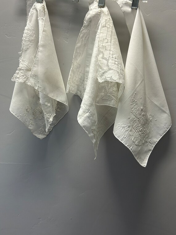 Collection Of 5 White On White Handkerchiefs Lots 