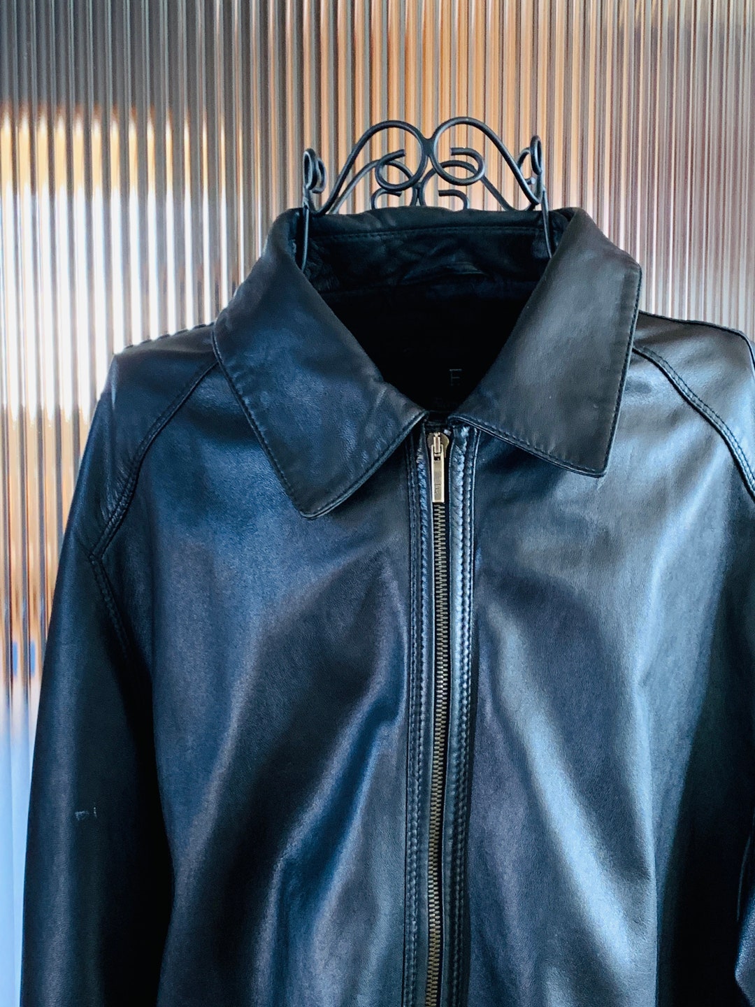 Vintage Mans Faconnable Black Lambskin Leather Jacket Zipper - Etsy