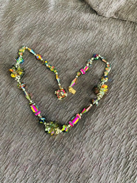 Vintage Multi Cluster Necklace Crystals Beads Rhi… - image 3