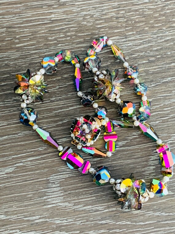 Vintage Multi Cluster Necklace Crystals Beads Rhi… - image 1