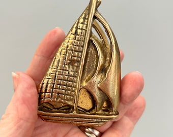 Large Brass Sail Boat Paper Clip Unisex Gift 1960's