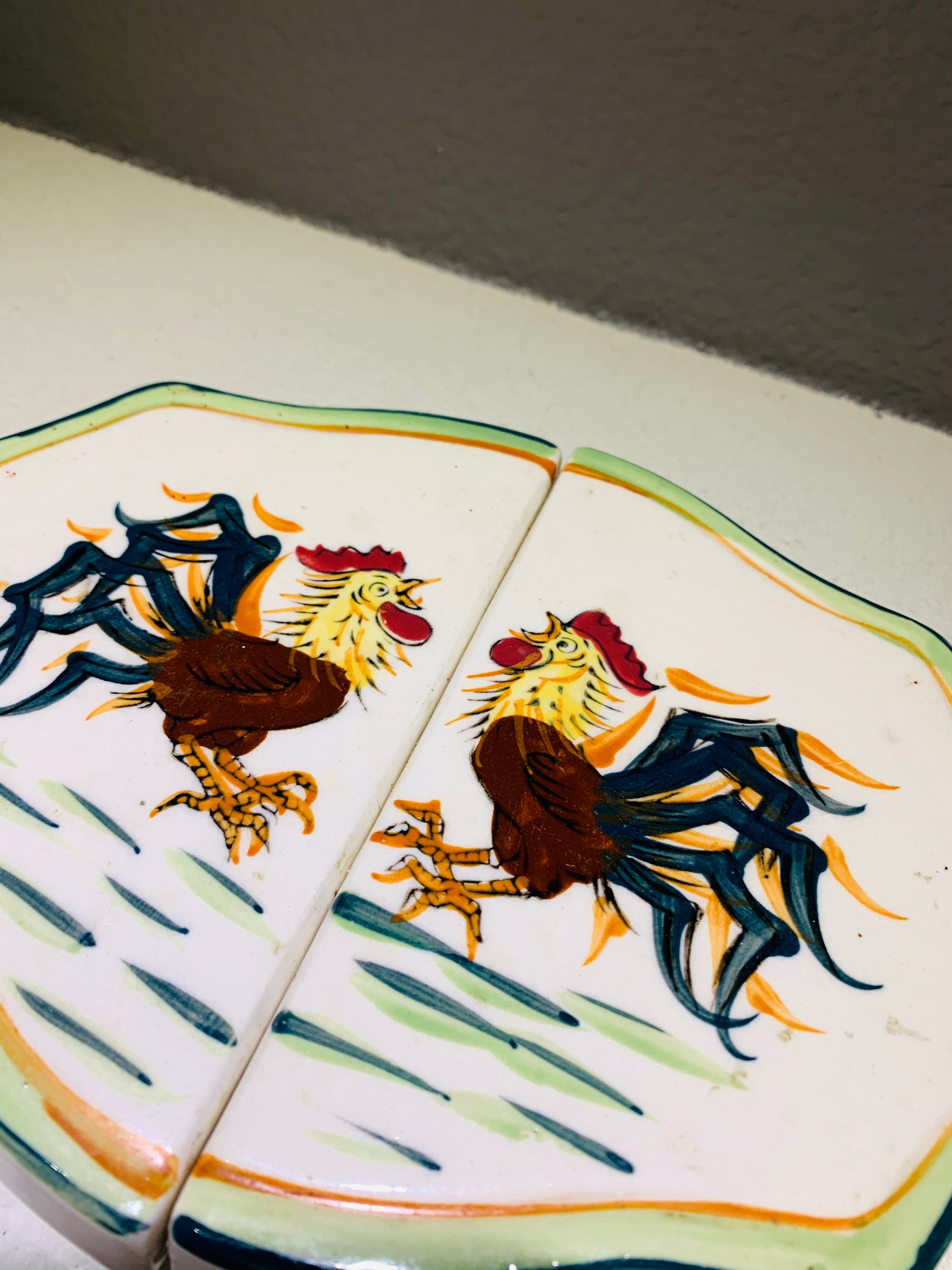 Expandable Trivet Ceramic Hand Painted Rooster Table Protector Etsy