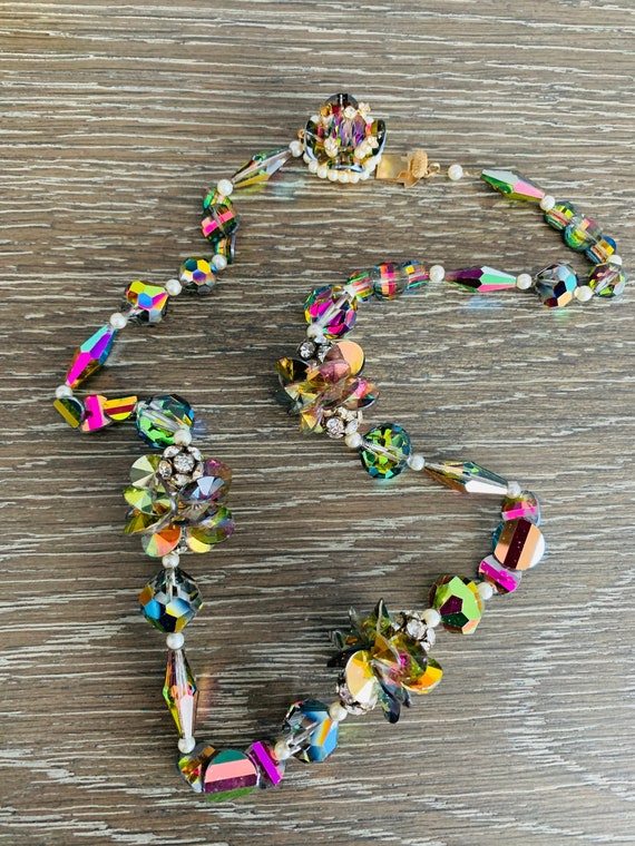 Vintage Multi Cluster Necklace Crystals Beads Rhi… - image 6