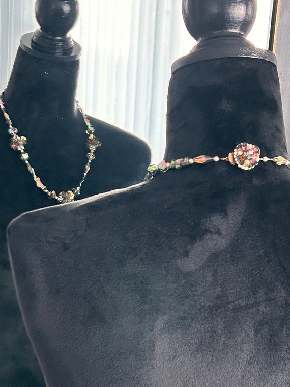 Vintage Multi Cluster Necklace Crystals Beads Rhi… - image 2