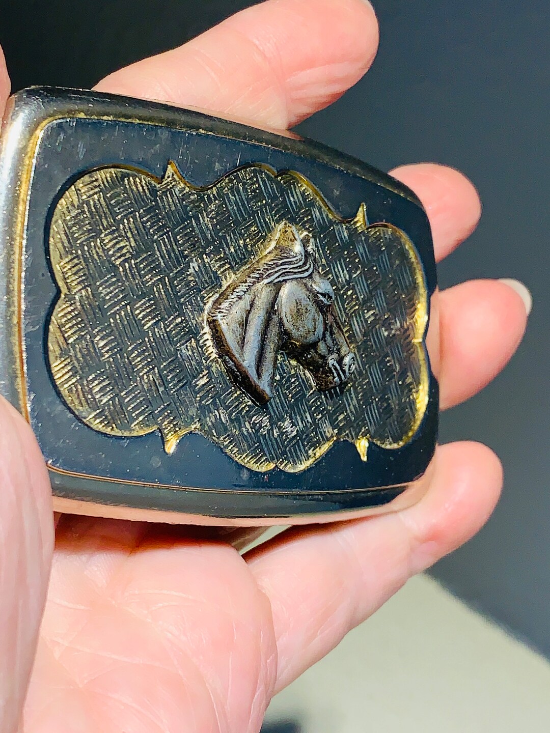 Rectangular Belt Buckle Gold and Silver Pewter Horses Head Etsy