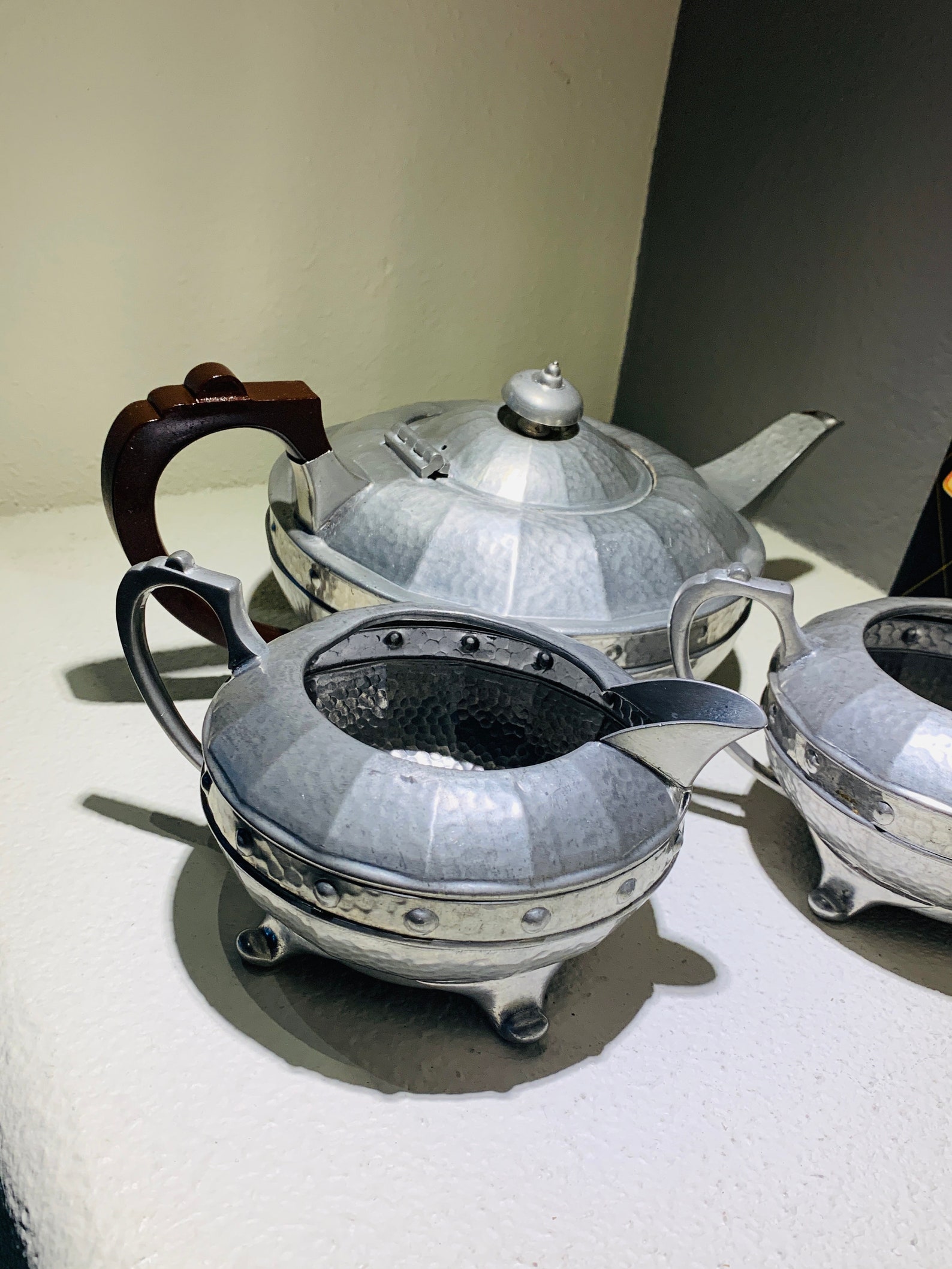 Three Piece British Hammered Pewter Tea Set AE Poston and Co Etsy