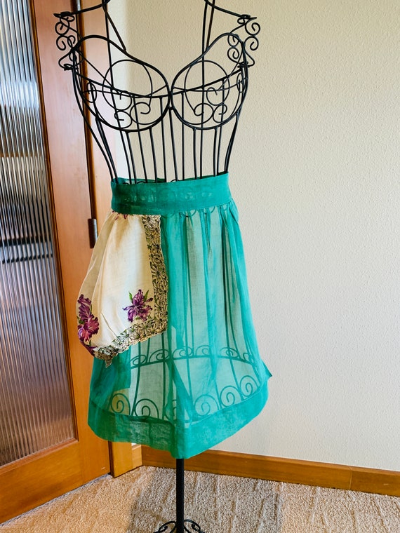 Lovely Hostess Apron in Green Sheer Fabric With Large | Etsy