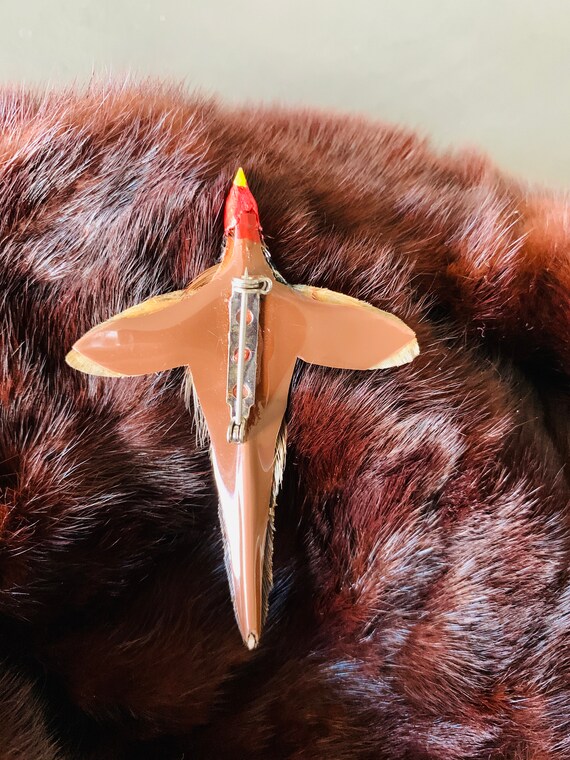 Miniature Real Feather Flying Pheasant Bird Pin H… - image 7