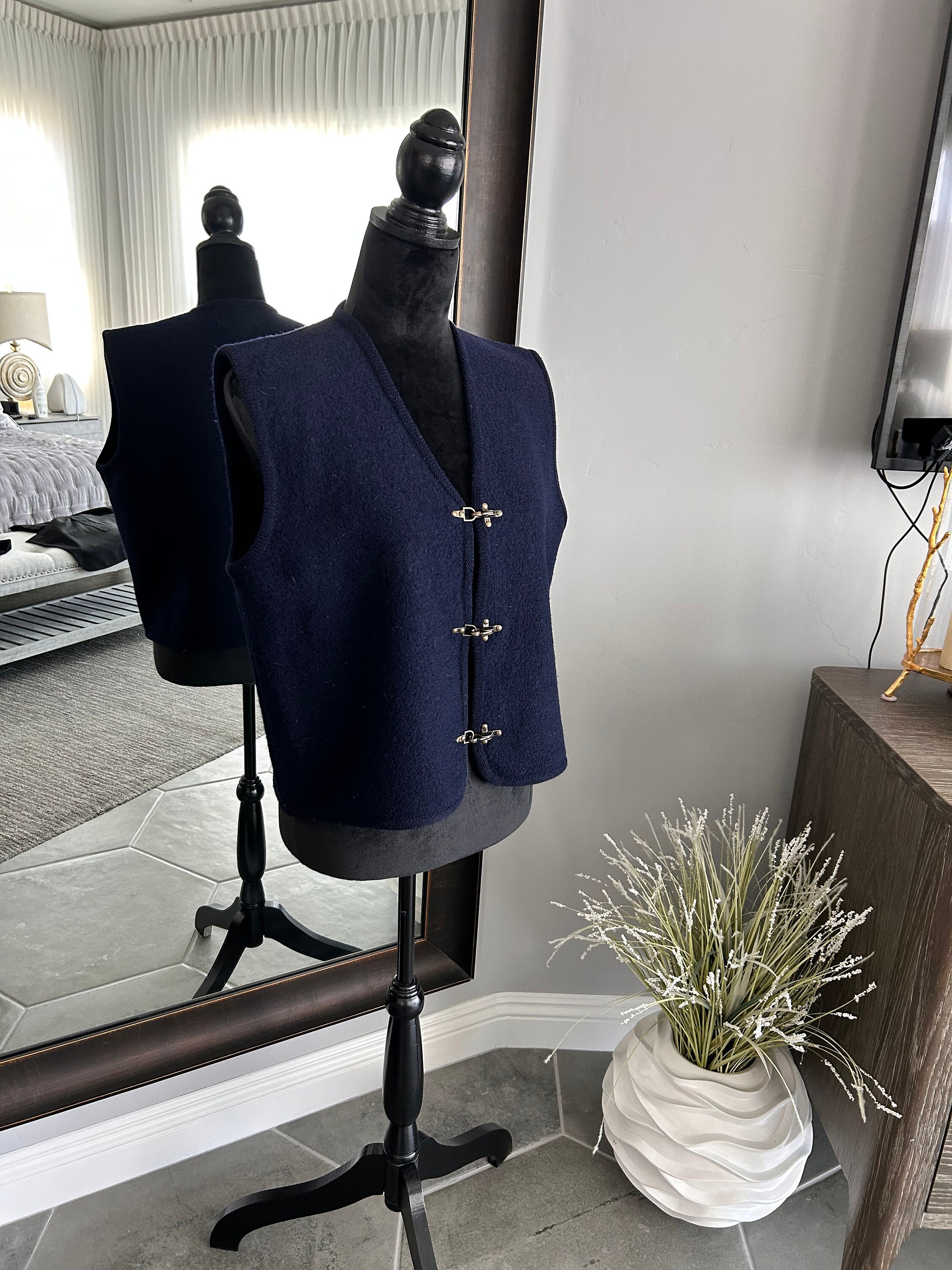 Navy Blue Wool Vest - Etsy