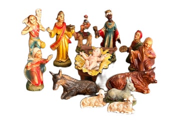 Lot Of 9 Nativity Figures + 3 extra 1970 Made in Hong Kong