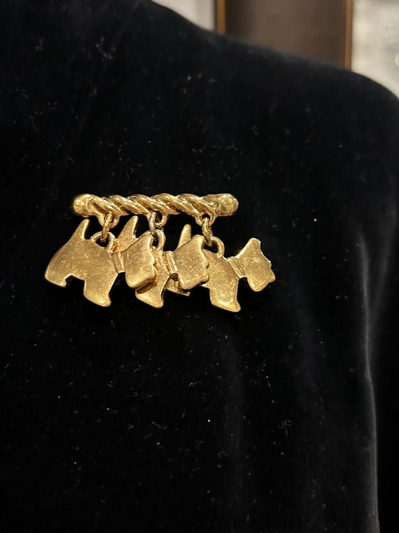 Gold Tone Scotty Dog Bar Pin Brooch Agatha Paris 1