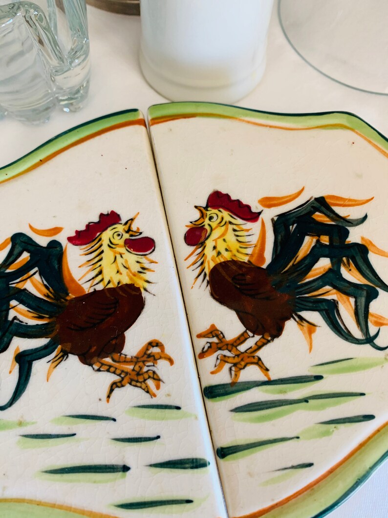 Expandable Trivet Ceramic Hand Painted Rooster Table Protector Etsy