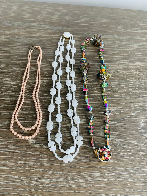 Vintage Multi Cluster Necklace Crystals Beads Rhi… - image 10