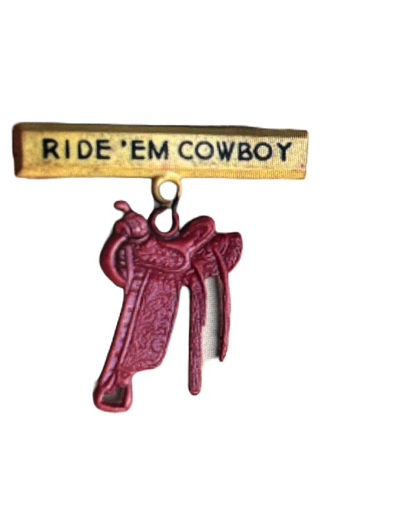 Western Plastic Bar Pin With Saddle Dangle On Orig