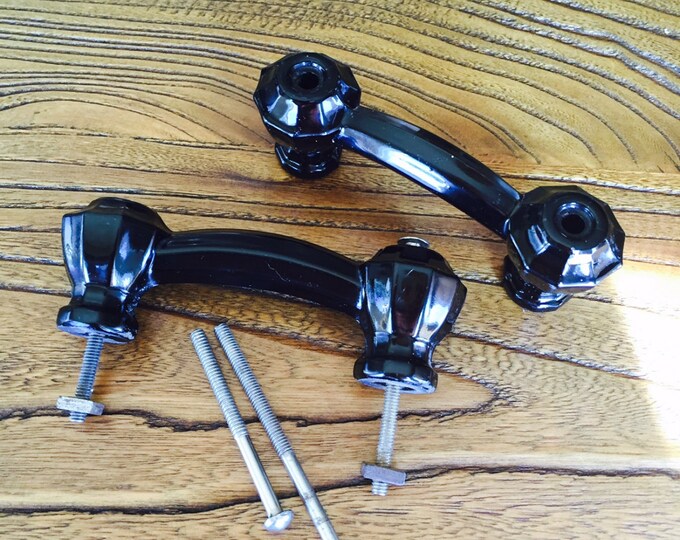 Black Glass Drawer Pulls Set of Two Faceted Handles Etsy