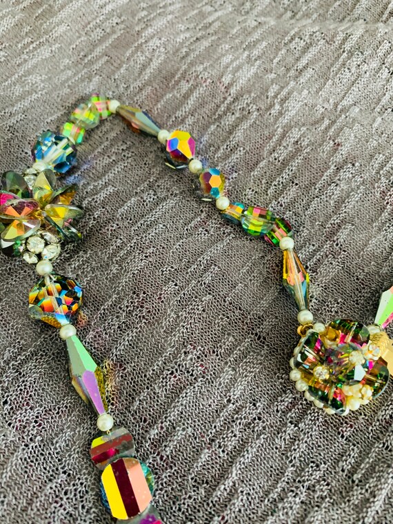 Vintage Multi Cluster Necklace Crystals Beads Rhi… - image 7