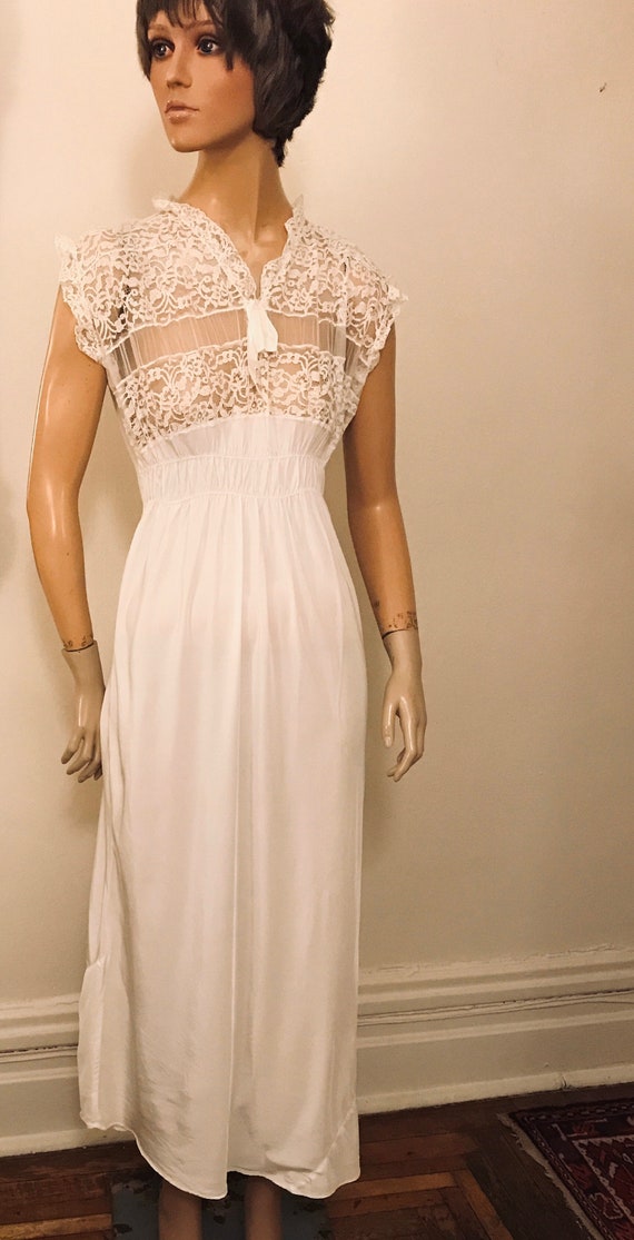 50’s white rayon and lace night gown - image 2