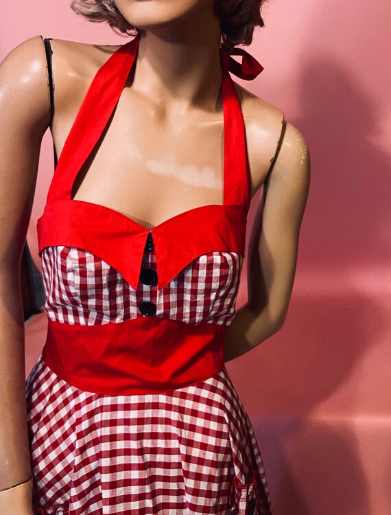50’s style red and white gingham check sundress - image 3