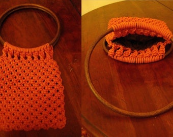 70's Pumkin  Boho Macrame Handbag