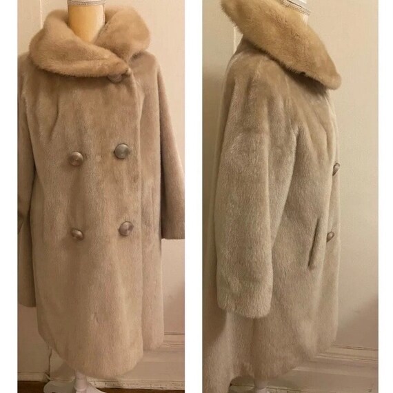 60’s beige wool swing coat with mink collar S/M - image 1