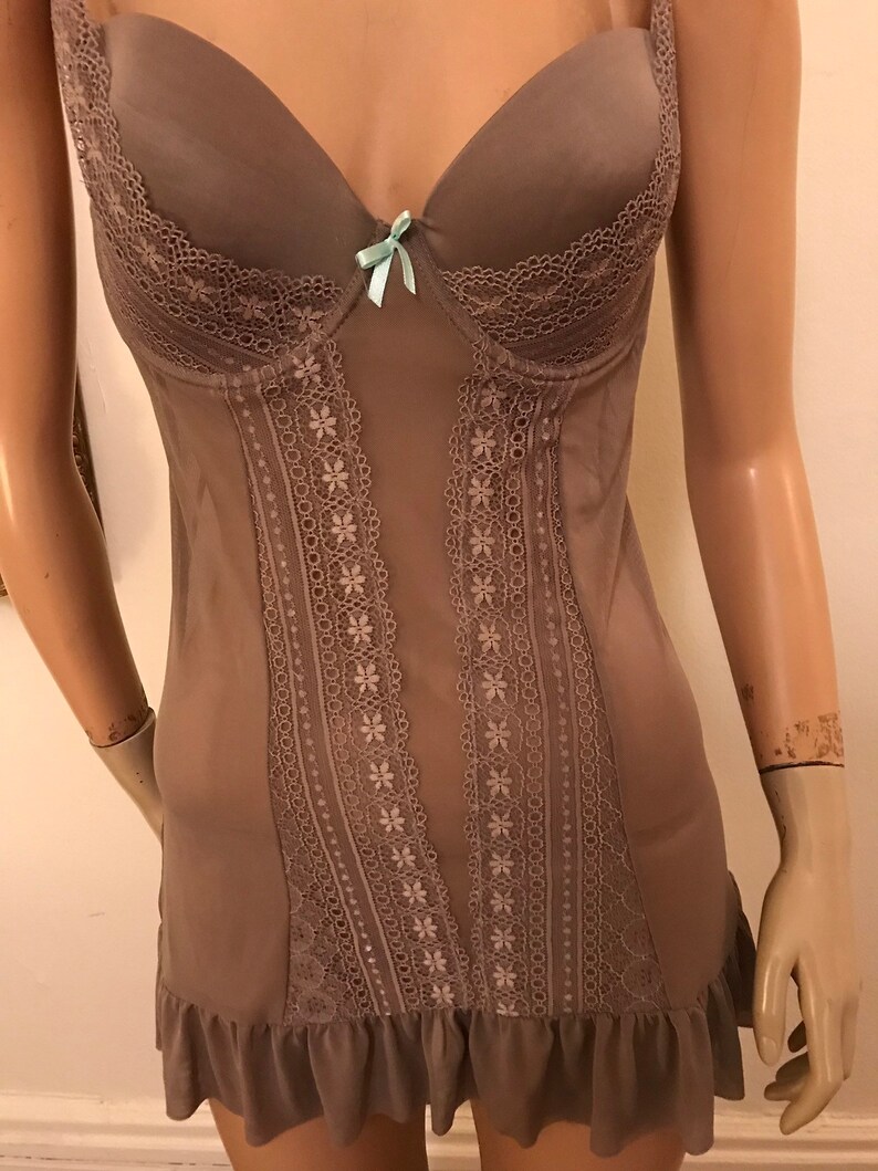 Cocoa brown netted chemise with built in bra size large