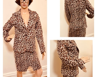 70’s Designer Leopard Print Suit With A Draped Skirt By TRAPOS  de Luxo Medium