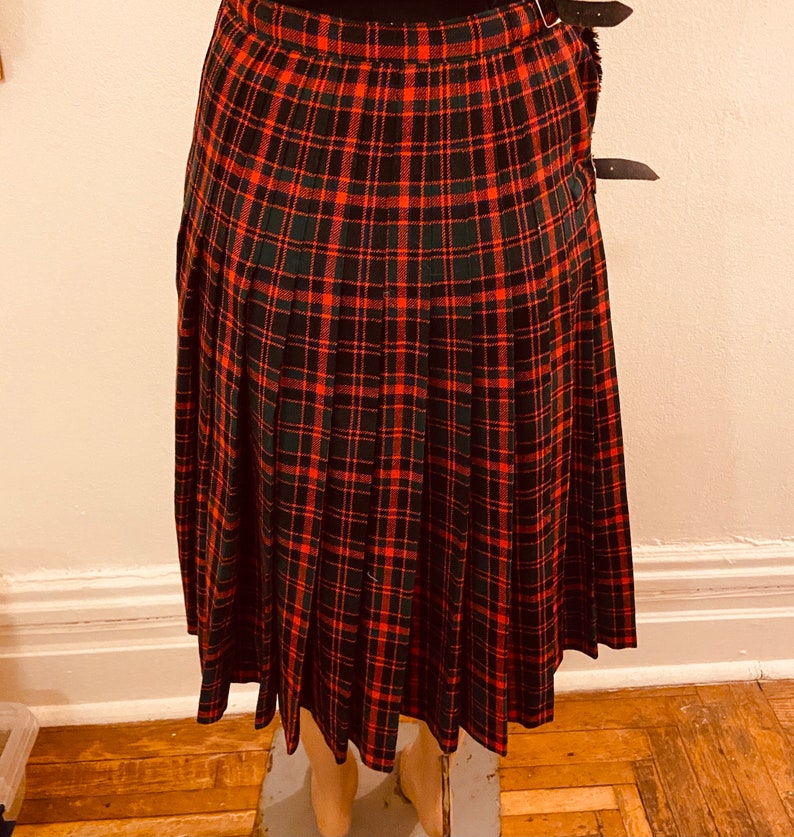 Authentic red and black wool plaid kilt skirt made in Scotland by Strathmore of Forfar