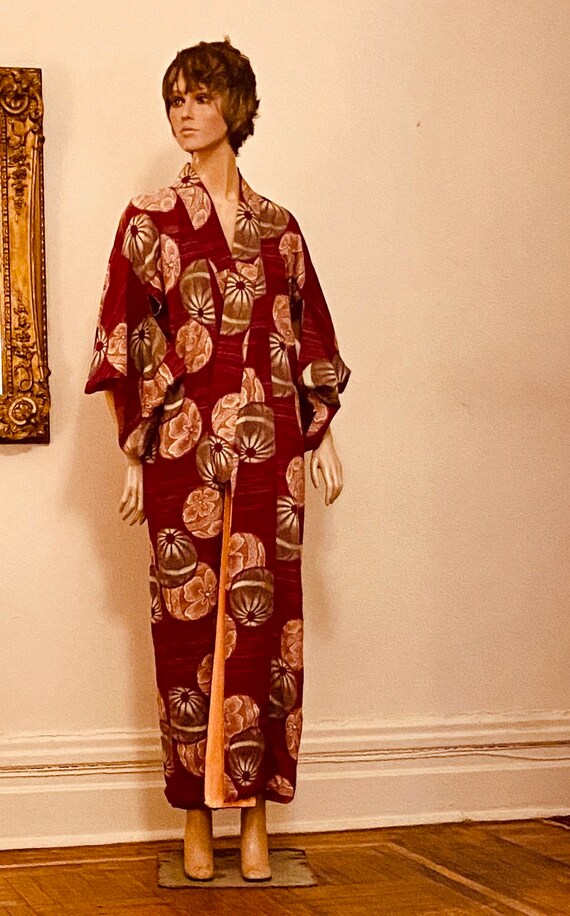 40’s Traditional Maroon Japanese Kimono - image 5