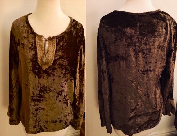 Vintage hippie browm crushed velvet shirt