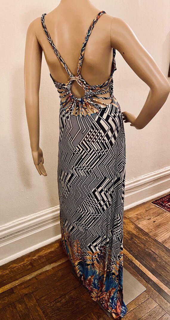 black and white abstract border print halter gown - image 8